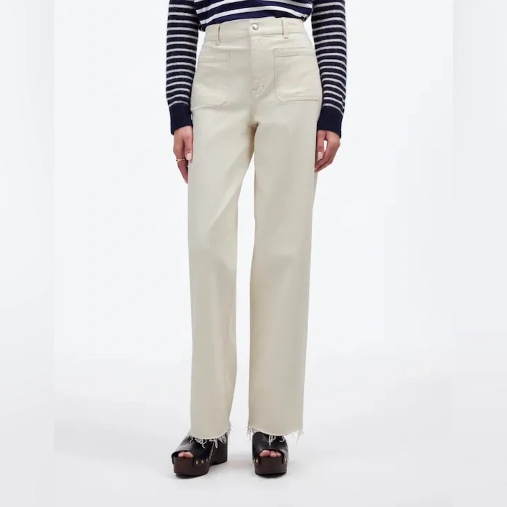 Madewell Emmett Wide Leg Full Length Jeans‎ Patch Pockets Beige Size 30 NWOT